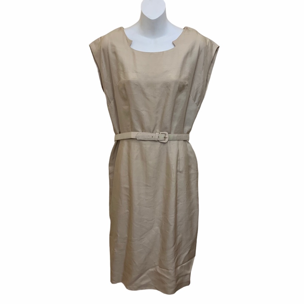 1950s Alexander Lipton Vintage Dress Sleeveless Belt Ivory Cream